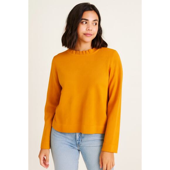 J.Crew Women's SZ M Cotton Ruffleneck Sweater Yellow AS298 NWT - Picture 1 of 6